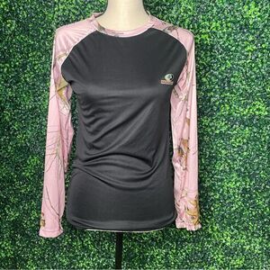Mossy Oak Pink Camo Black Long Sleeve Top Sz M